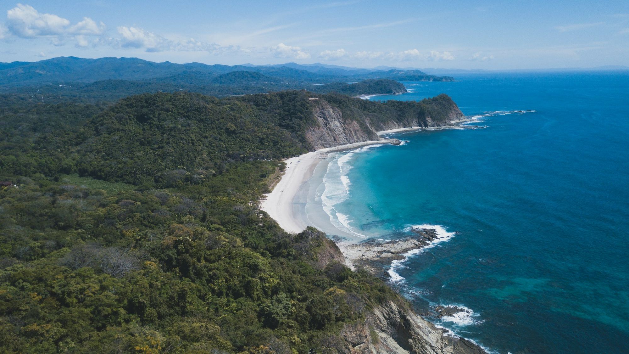 Aerial view of the Guanacaste coastline at golden hour